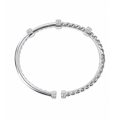 Vitolo 18K White Gold Diamond Cable and Polished Open Bangle Bracelet