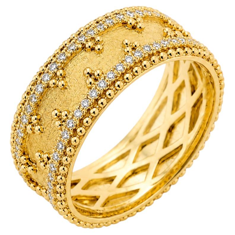 Bague Vitolo en or jaune 18 carats avec diamants et granulation à l'italienne