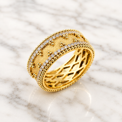 Vitolo Diamantring aus 18-karätigem Gelbgold mit italienischer Granulation