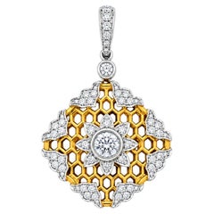 Vitolo 18-Karat-Zweifarb-Gold-Anhänger mit Diamanten im Waben-Blumenmuster