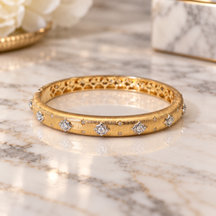 Vitolo 18K White and Yellow Gold Diamond Engraved Bangle