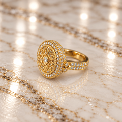 Anillo de Vitolo de oro amarillo de 18 quilates con diamantes y diseño en espiral al estilo de la granulación