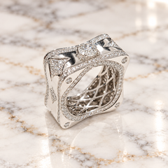 Vitolo 18K White Gold Diamond Square Silhouette Statement Ring