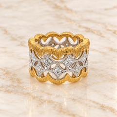 Vitolo Florentine Finished Two-Tone 18 Karat Gold Italian Diamond Ring