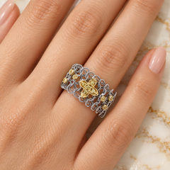 Anello a maglia in oro bicolore 18 carati con diamanti gialli di Vitolo Tessuti