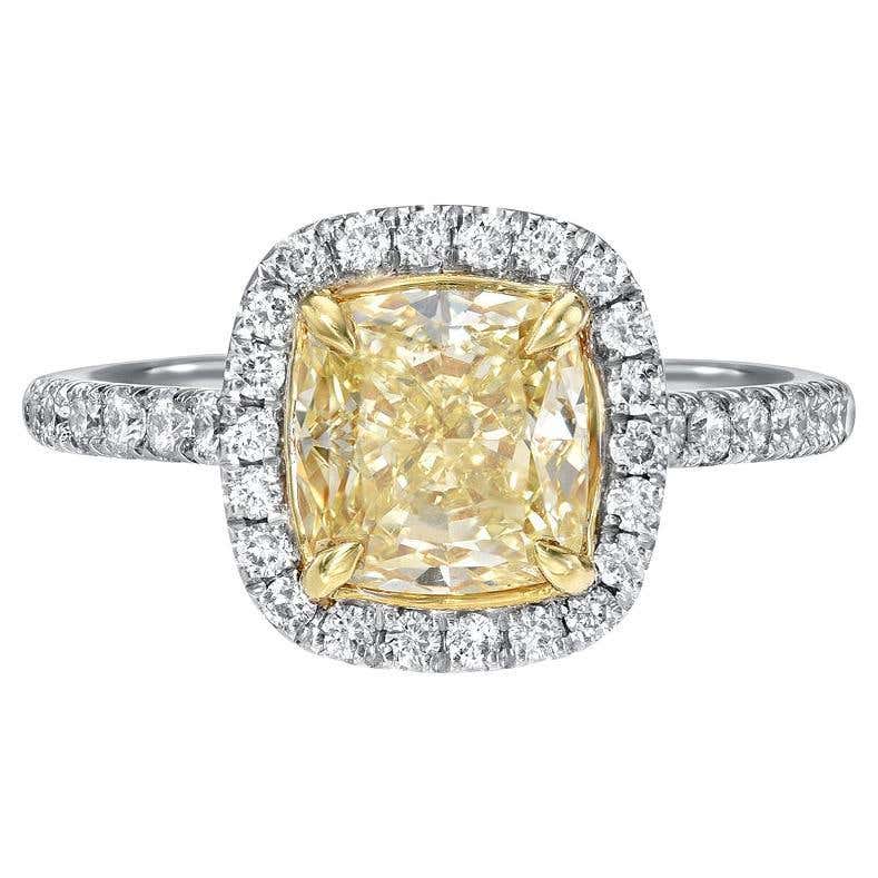 GIA Certified 2.34 Carat Fancy Vivid Yellow Cushion Cut Diamond Ring ...