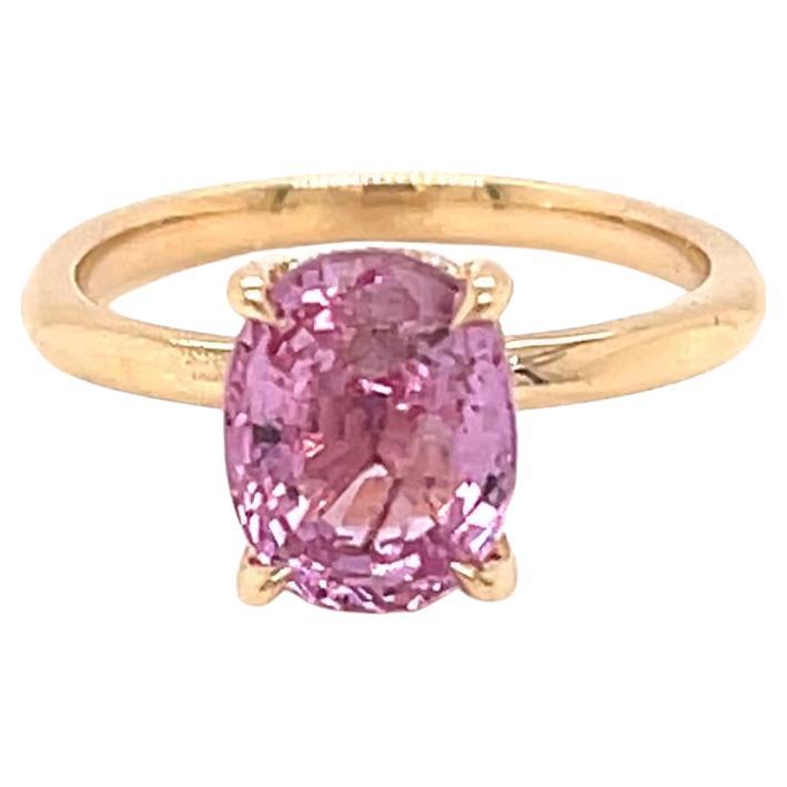 Bague à halo caché en or jaune 18 carats, saphir rose et diamant de 2,23 carats