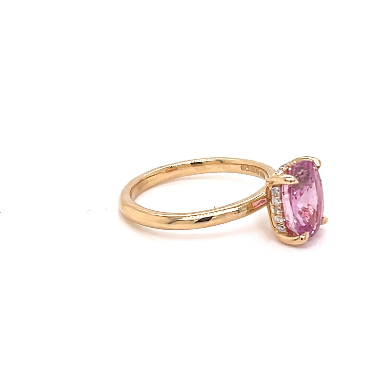 En vente :  Bague à halo caché en or jaune 18 carats, saphir rose et diamant de 2,23 carats 6