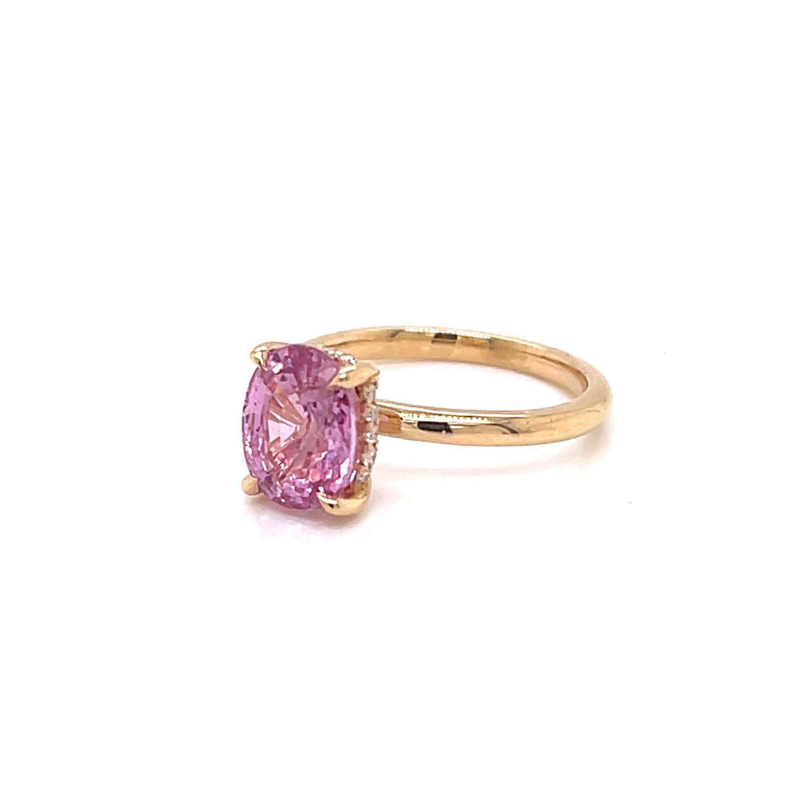 En vente :  Bague à halo caché en or jaune 18 carats, saphir rose et diamant de 2,23 carats 7