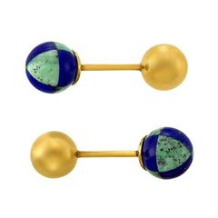 Tiffany & Co., A Pair of Lapis and Green Hardstone Cufflinks