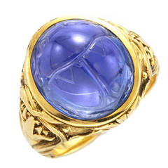 Bailey Banks and Biddle Art Nouveau Sapphire Scarab Gold Ring