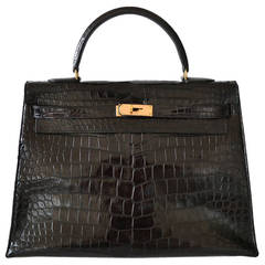 Vintage Hermes, A Black Crocodile Kelly Handbag