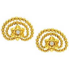 Cartier, A Pair of Retro Gold and Diamond Ear Clips