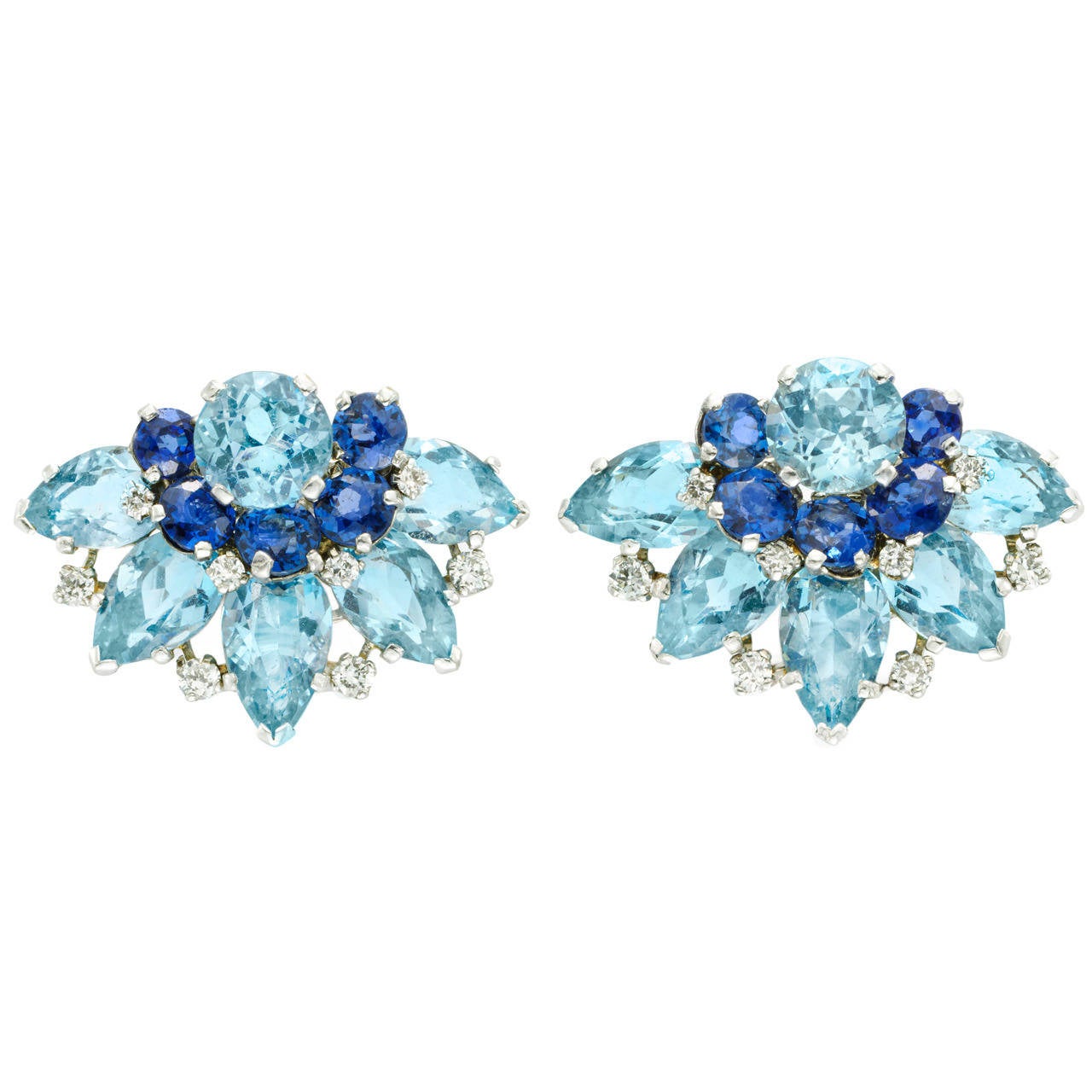Cartier: A Pair of Aquamarine Sapphire Diamond Ear Clips For Sale