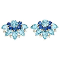 Cartier: A Pair of Aquamarine Sapphire Diamond Ear Clips
