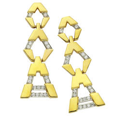 Tiffany & Co., A Pair of Gold and Diamond Ear Pendants