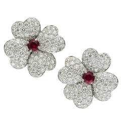 Van Cleef & Arpels, A Pair of Ruby and Diamond Four Leaf Clover Ear Clips