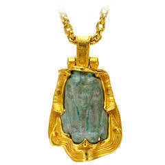 Egyptian Faience Bust of Isis Pendant Gold Pendant Necklace