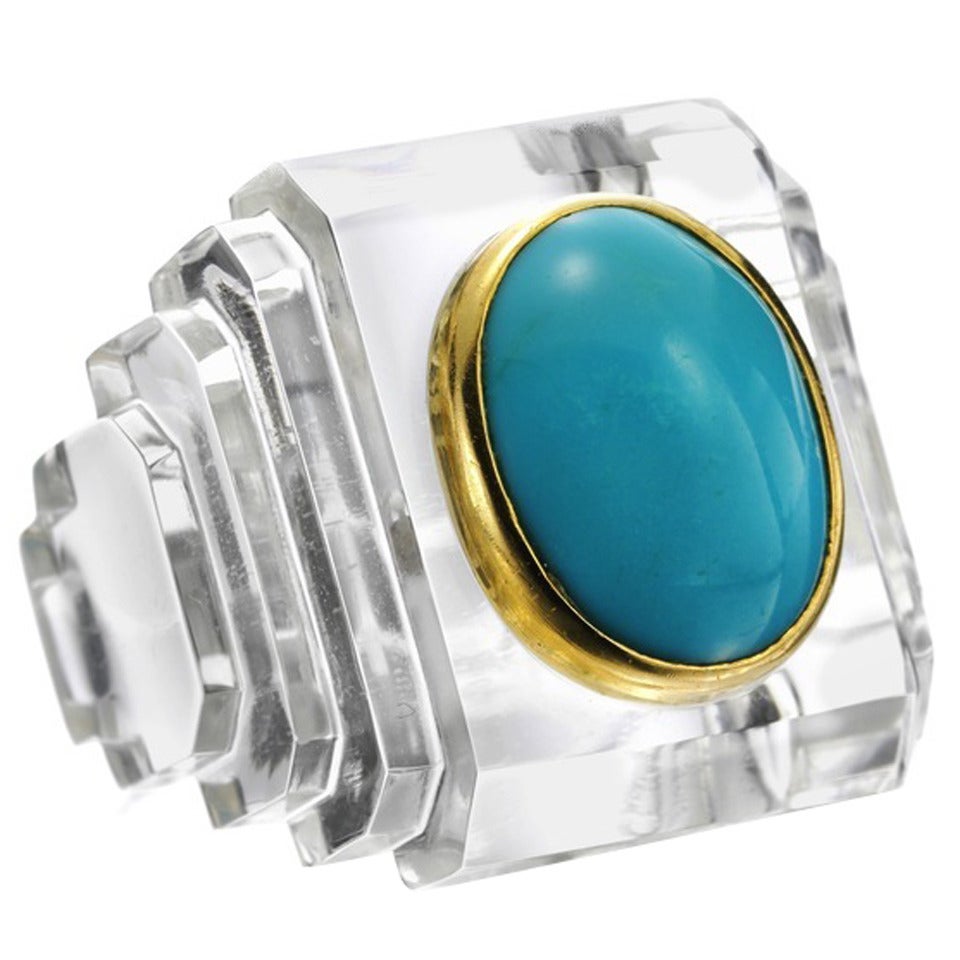 Boivin, A Rock Crystal and Turquoise Ring For Sale