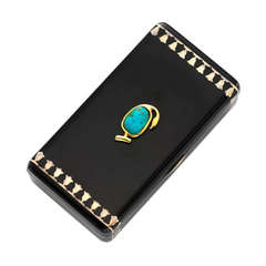 Antique Cartier Art Deco Egyptian Revival Enamel, Turquoise and Silver Gilt Case