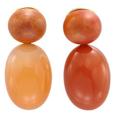 Hemmerle Copper and Orange Moonstone Pink Gold Ear Pendants