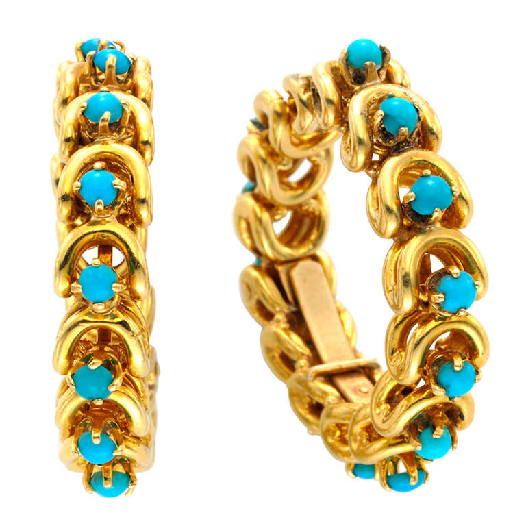 Van Cleef & Arpels Turquoise Gold Earrings For Sale