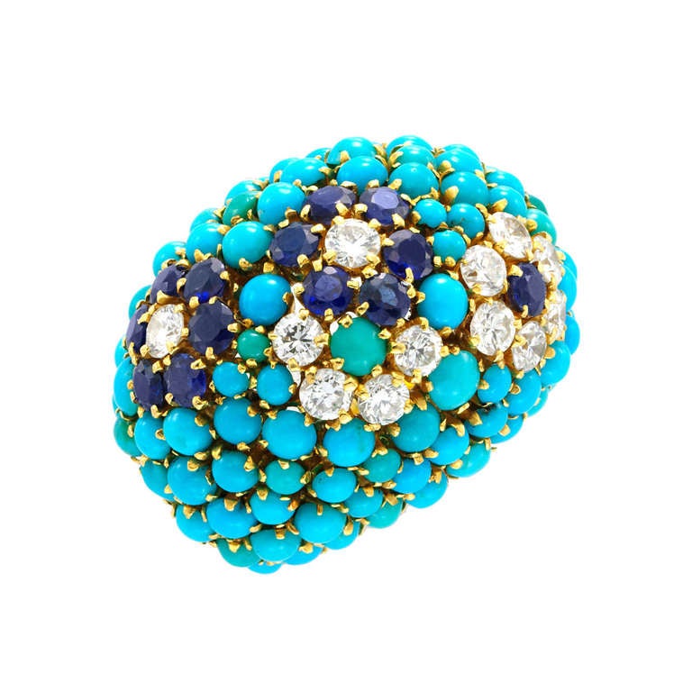 Van Cleef & Arpels Turquoise Sapphire Diamond Gold Dome Ring