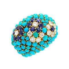 Van Cleef & Arpels Turquoise Sapphire Diamond Gold Dome Ring