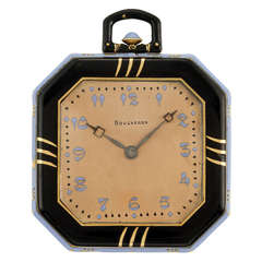 Boucheron Art Deco Gold Pocket Watch with Black and Periwinkle Blue Enamel