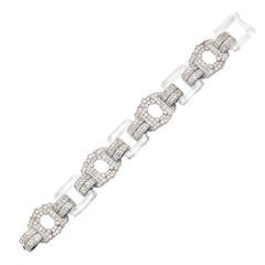 An Art Deco Rock Crystal Diamond Platinum Link Bracelet