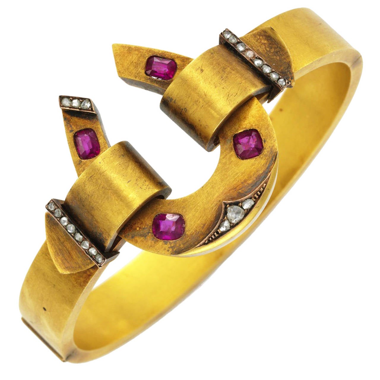 An Antique Ruby and Diamond Bangle Bracelet For Sale