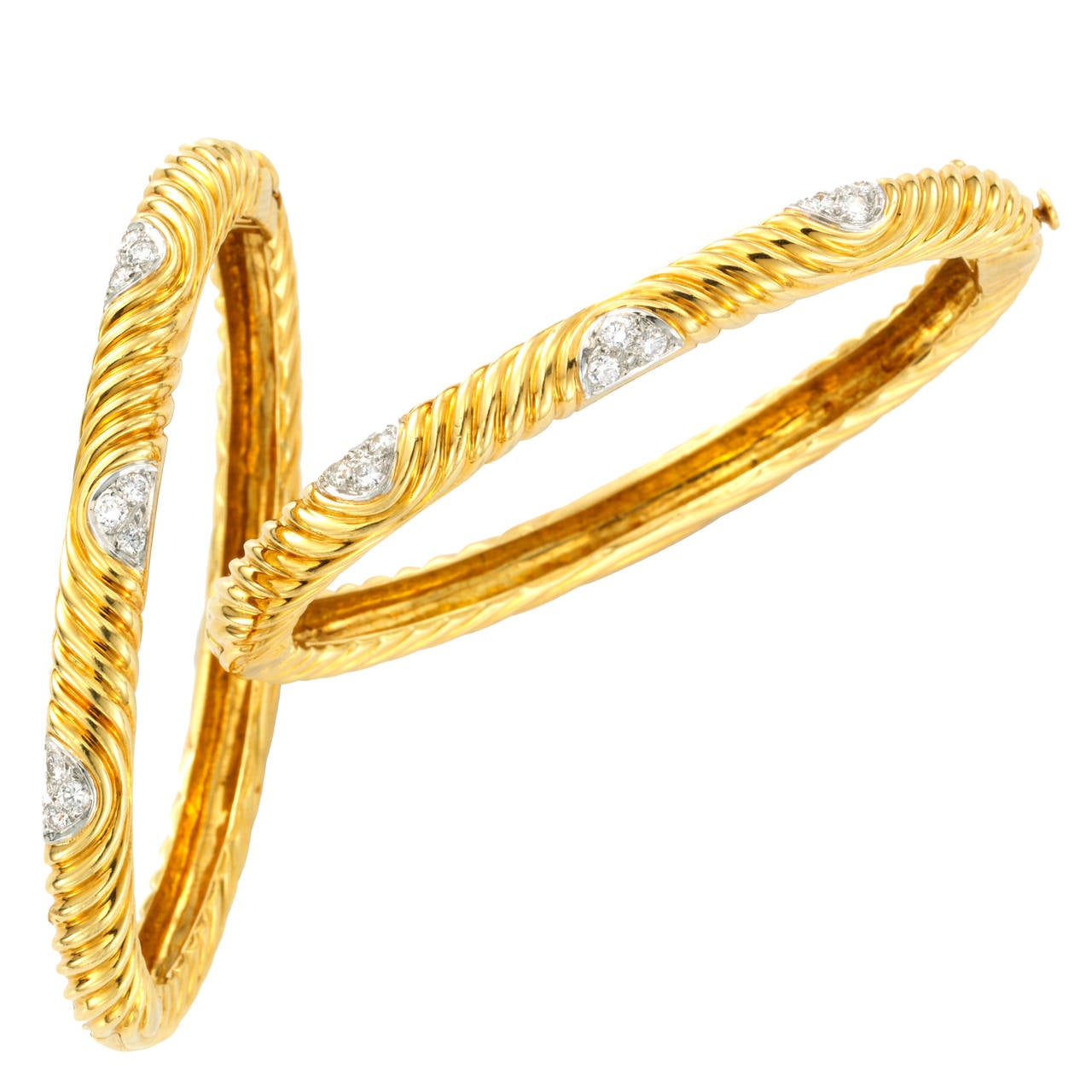 Van Cleef & Arpels Pair of Gold and Diamond Bangle Bracelets For Sale