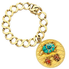 Cartier Turquoise, Enamel and Gold 'Turtle' Charm Bracelet