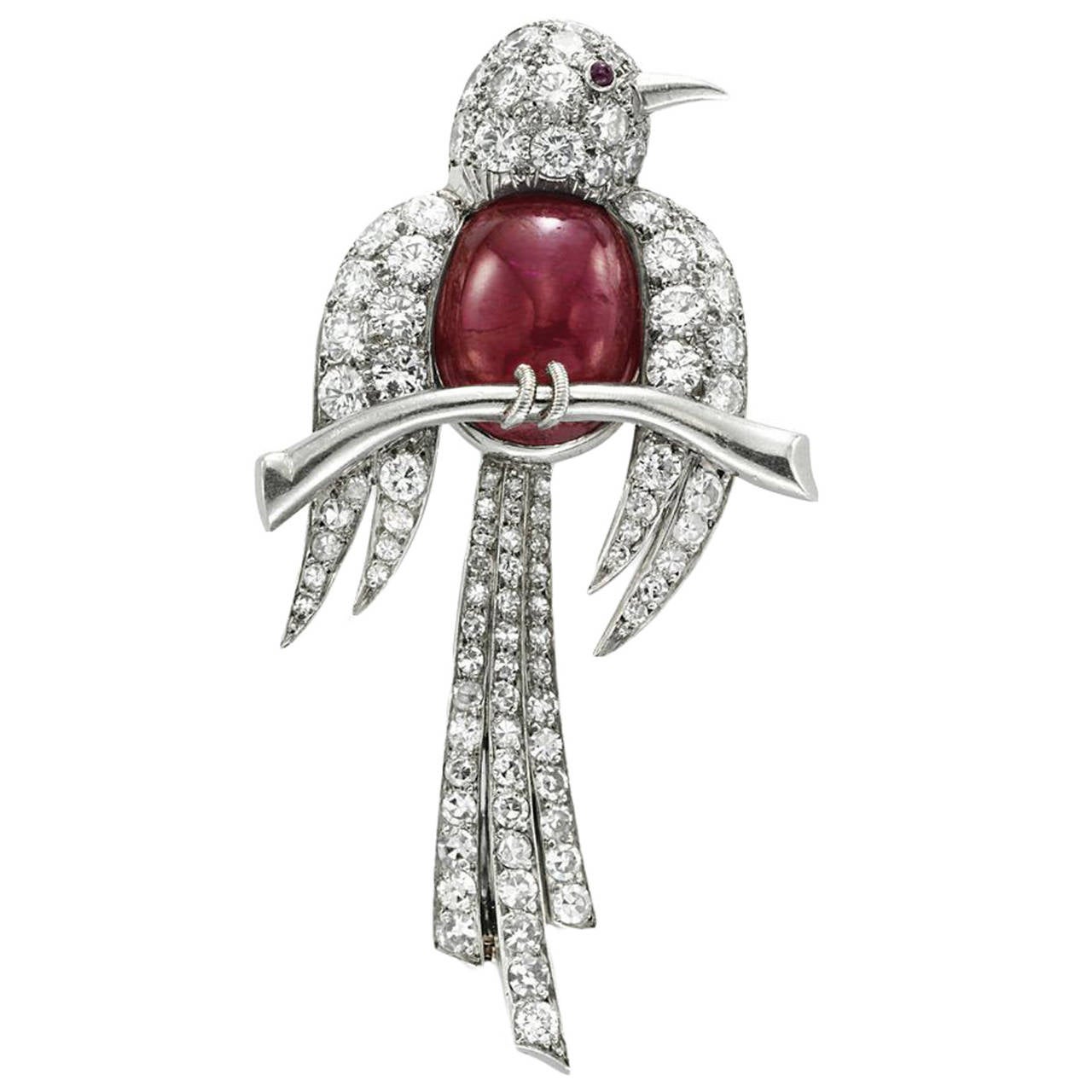 Van Cleef & Arpels Ruby and Diamond 'Bird' Brooch For Sale
