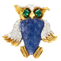 David Webb Multi-Gem and Diamond Owl Brooch