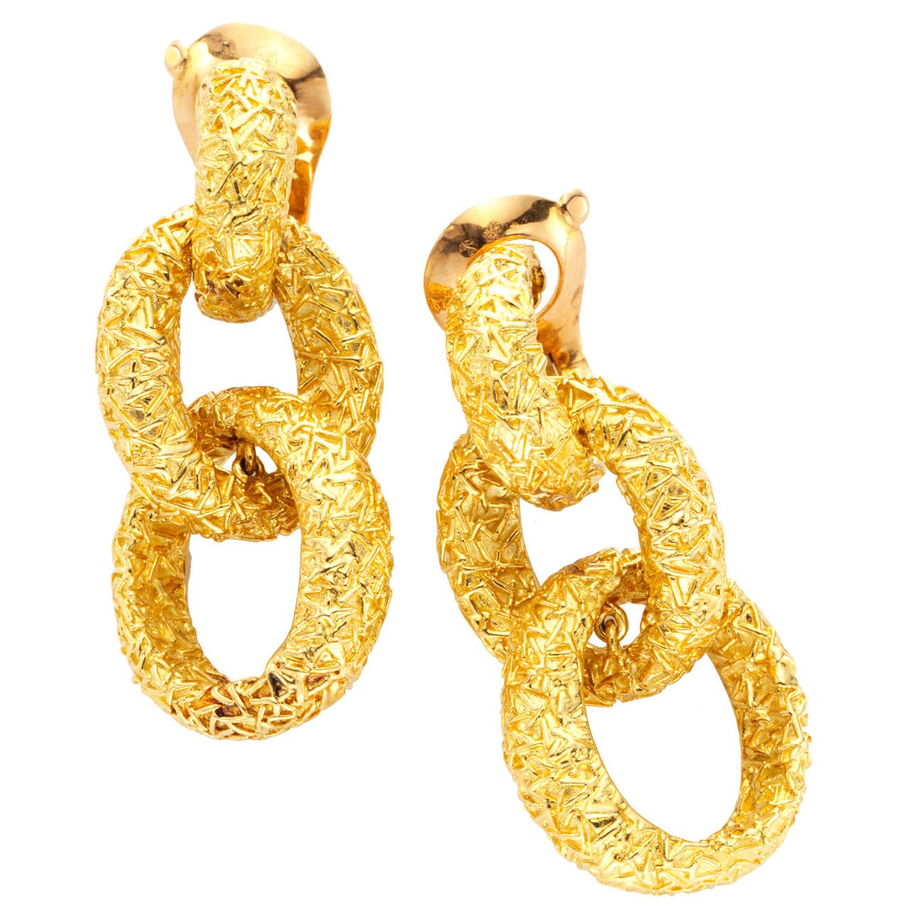 Van Cleef & Arpels Pair of Textured Gold Ear Clips For Sale