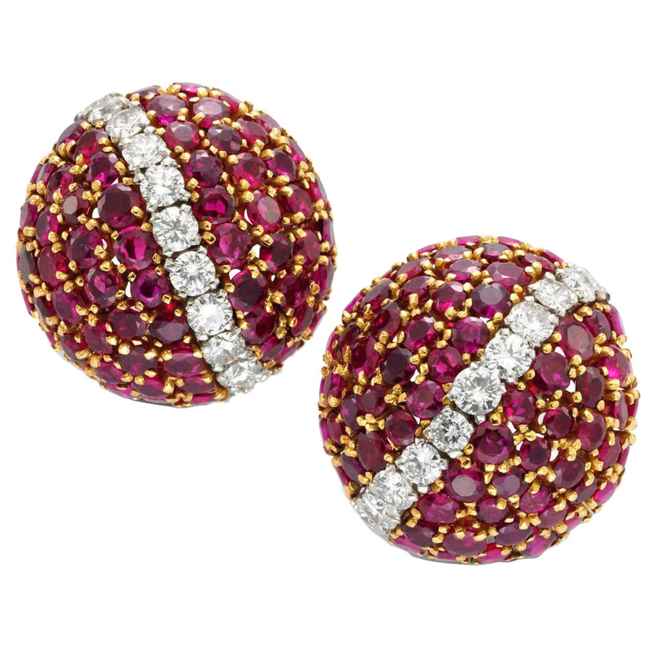 Van Cleef & Arpels, A Pair of Ruby and Diamond Ear Clips For Sale