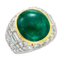 Bulgari Cabochon  Emerald Diamond Ring
