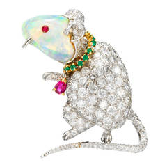 Verdura A Multi-Gem Diamond Platinum Mouse Brooch