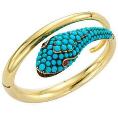 Antique Turquoise Garnet Snake Bangle Bracelet