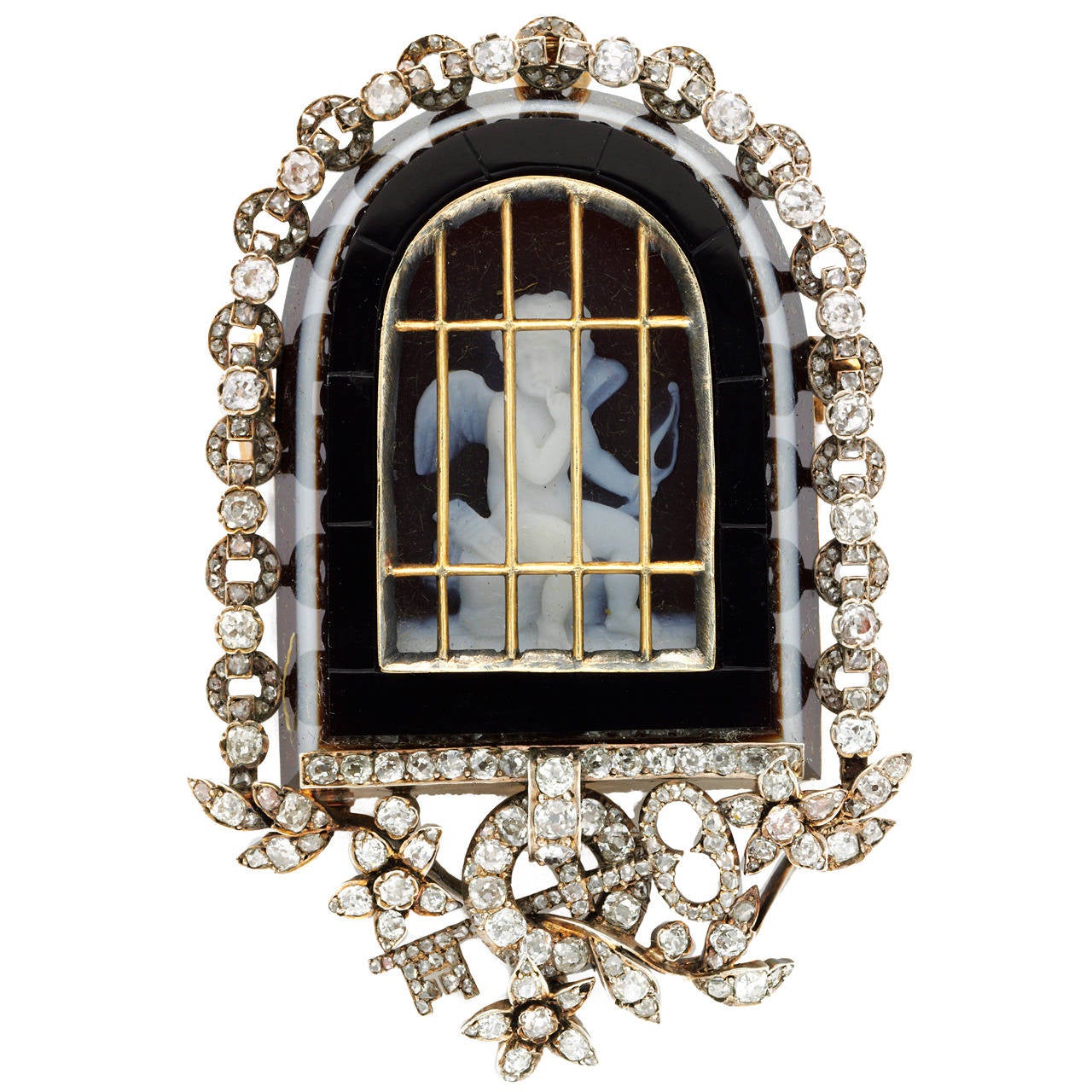 Tiffany & Co. An Antique Agate Diamond Cameo Brooch