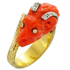 Paul Flato Carved Coral Diamond Ring