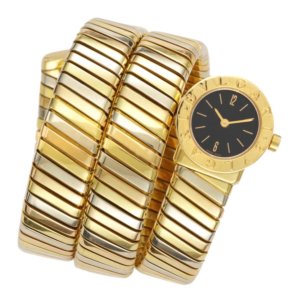 Bulgari Lady's Tricolor Gold Tubogas Bracelet Watch