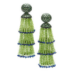 Hemmerle Sapphire and Peridot Tassel Ear Pendants