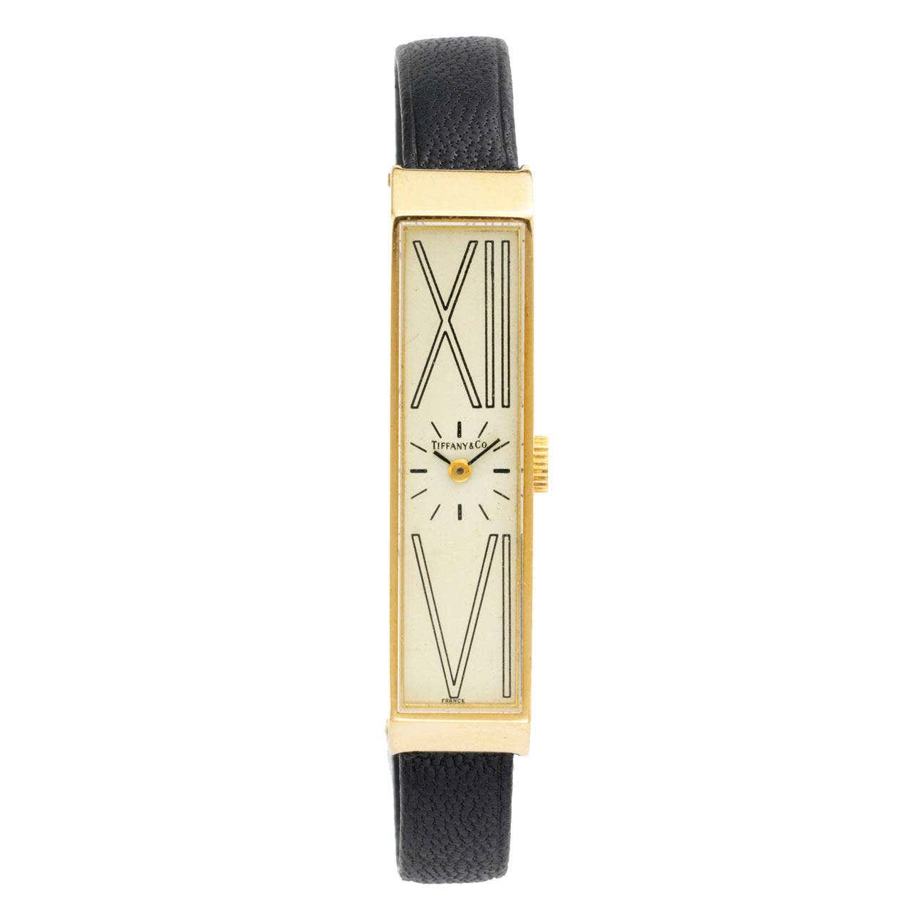 Tiffany and Co. Yellow Gold Rectangular Wristwatch at 1stDibs