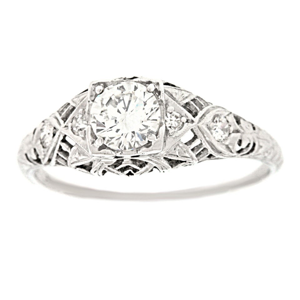 Art Deco .50 Carat Diamond Platinum Engagement Ring at 1stDibs