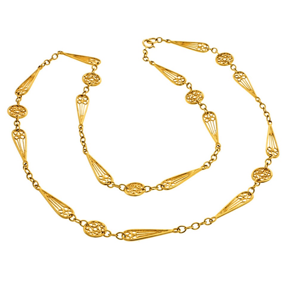 Antique French Gold Necklace with Handmade Elements at 1stDibs