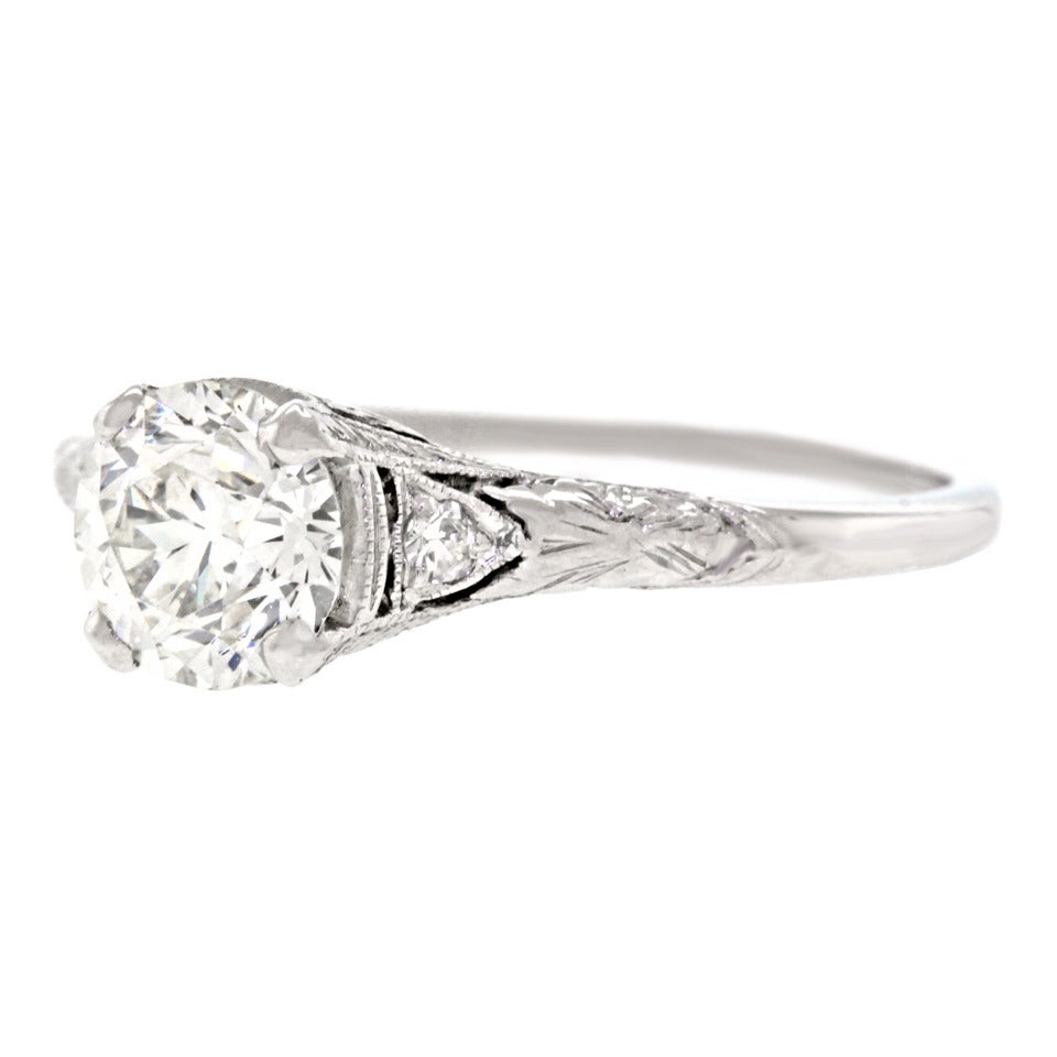 Art Deco Diamond Platinum Engagement Ring In Excellent Condition In Litchfield, CT