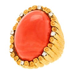 Mod Sixties Coral  Diamond Gold Ring