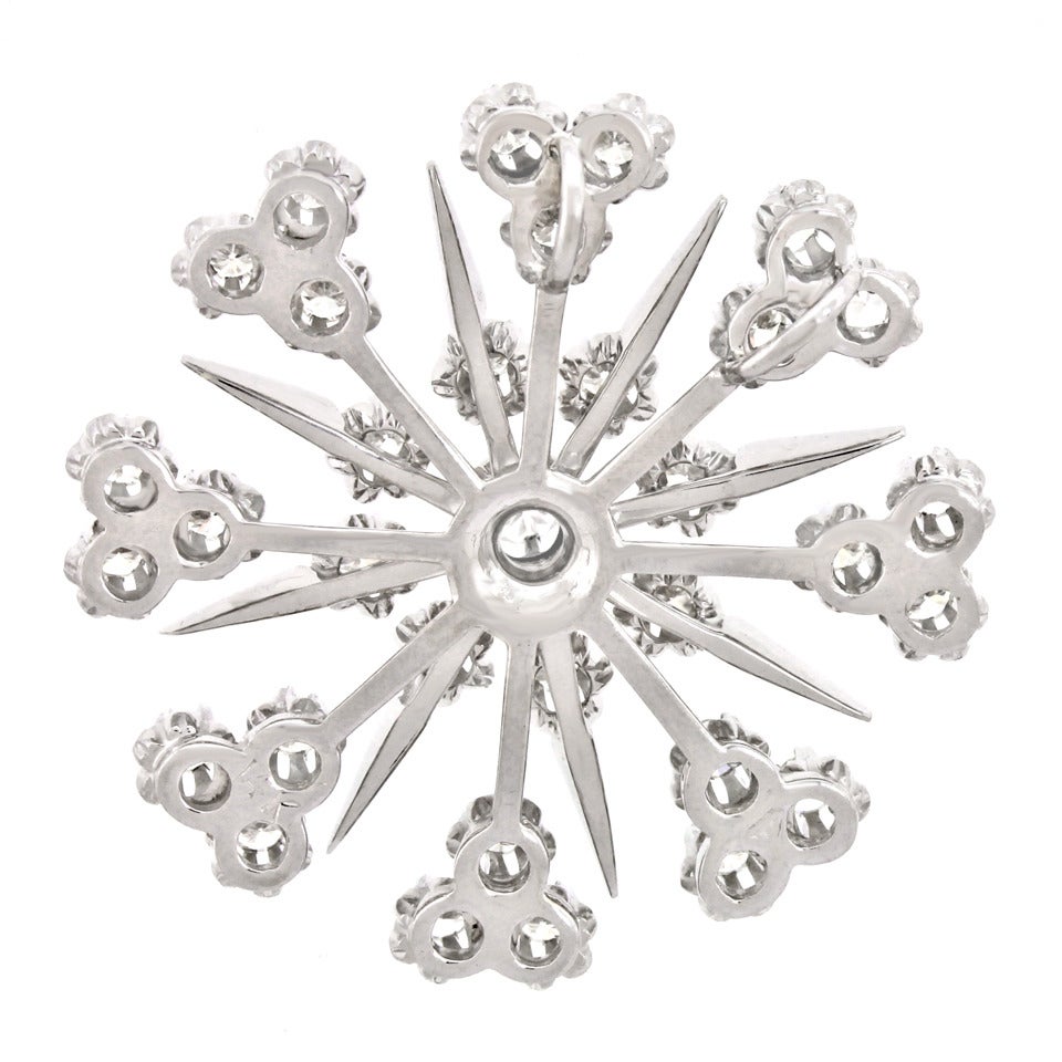 1950s Retro Diamond Gold Snowflake Pendant 3